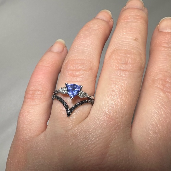 LeVian Platinum Trillion Tanzanite and Diamond Ring - Picture 7 of 16